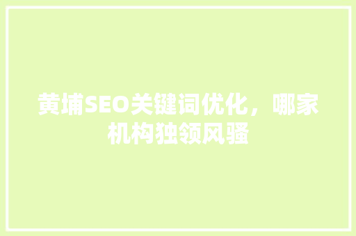 黄埔SEO关键词优化，哪家机构独领风骚
