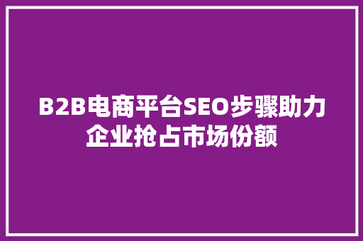 B2B电商平台SEO步骤助力企业抢占市场份额