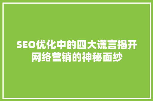SEO优化中的四大谎言揭开网络营销的神秘面纱
