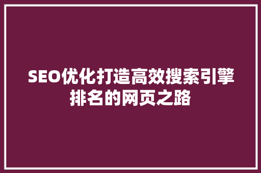 SEO优化打造高效搜索引擎排名的网页之路  第1张