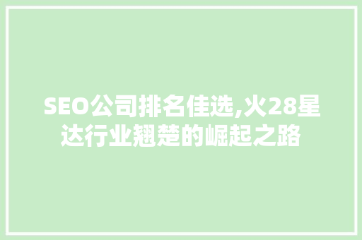 SEO公司排名佳选,火28星达行业翘楚的崛起之路