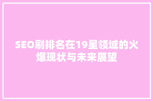 SEO刷排名在19星领域的火爆现状与未来展望