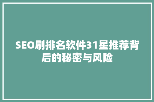 SEO刷排名软件31星推荐背后的秘密与风险