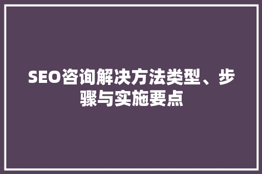 SEO咨询解决方法类型、步骤与实施要点