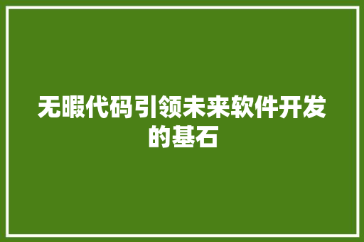 无暇代码引领未来软件开发的基石