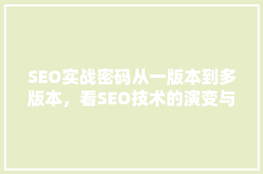 SEO实战密码从一版本到多版本，看SEO技术的演变与创新