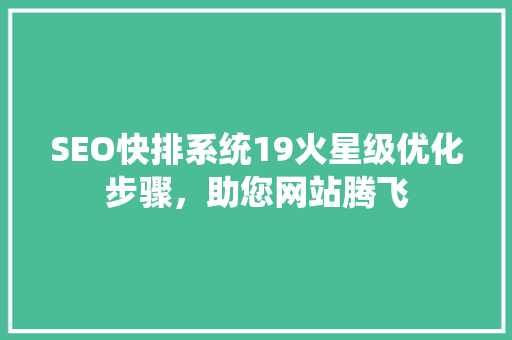 SEO快排系统19火星级优化步骤，助您网站腾飞