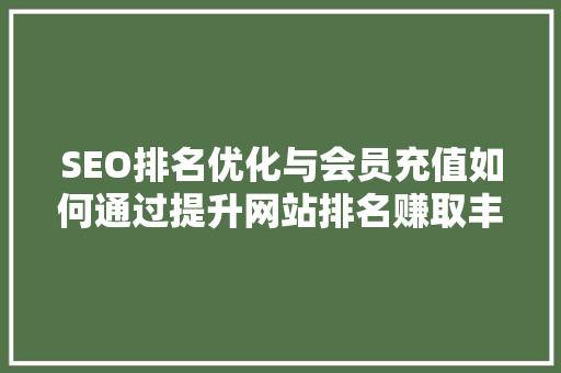 SEO排名优化与会员充值如何通过提升网站排名赚取丰厚的会员收益