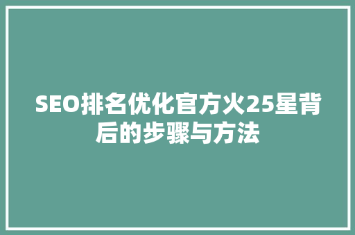 SEO排名优化官方火25星背后的步骤与方法