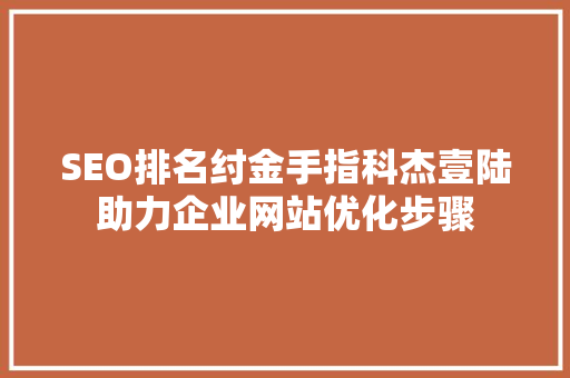 SEO排名纣金手指科杰壹陆助力企业网站优化步骤  第1张
