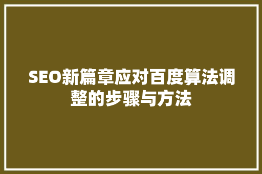 SEO新篇章应对百度算法调整的步骤与方法