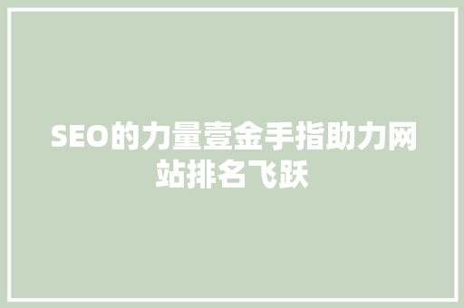 SEO的力量壹金手指助力网站排名飞跃