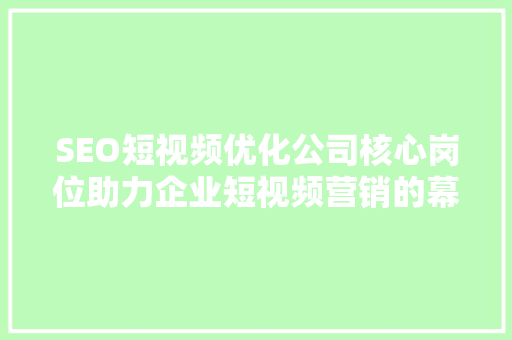 SEO短视频优化公司核心岗位助力企业短视频营销的幕后英雄  第1张