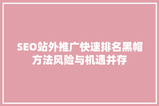 SEO站外推广快速排名黑帽方法风险与机遇并存