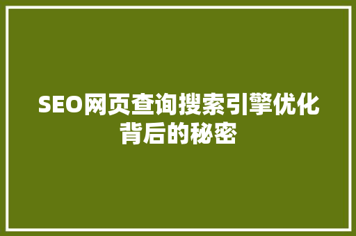 SEO网页查询搜索引擎优化背后的秘密  第1张