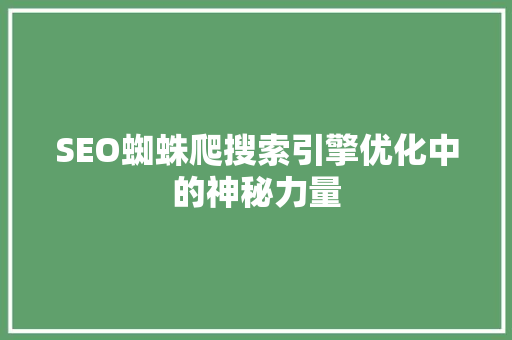 SEO蜘蛛爬搜索引擎优化中的神秘力量