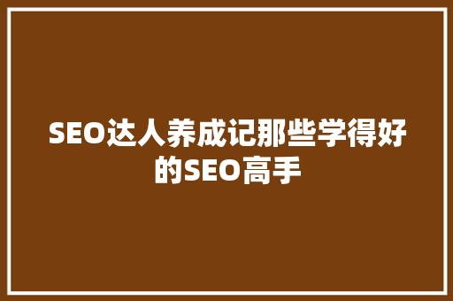 SEO达人养成记那些学得好的SEO高手