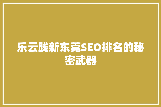 乐云践新东莞SEO排名的秘密武器