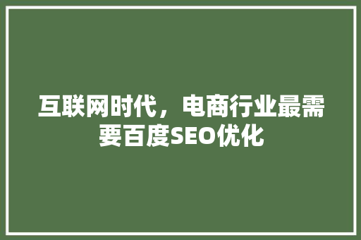 互联网时代，电商行业最需要百度SEO优化