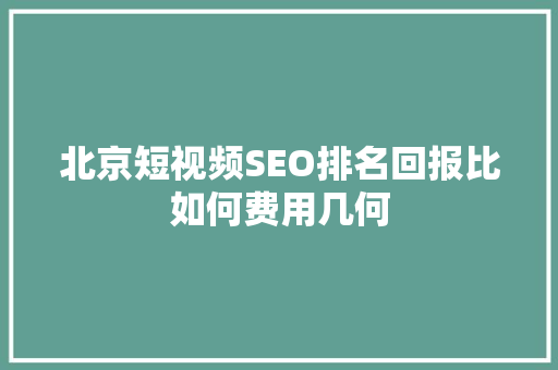 北京短视频SEO排名回报比如何费用几何