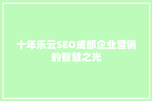 十年乐云SEO成都企业营销的智慧之光