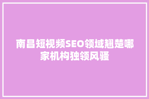 南昌短视频SEO领域翘楚哪家机构独领风骚