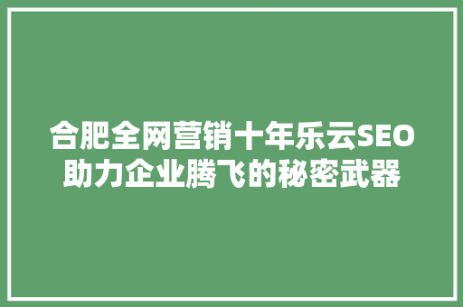 合肥全网营销十年乐云SEO助力企业腾飞的秘密武器