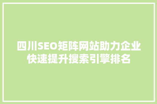 四川SEO矩阵网站助力企业快速提升搜索引擎排名