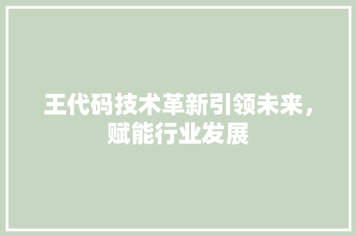 王代码技术革新引领未来，赋能行业发展