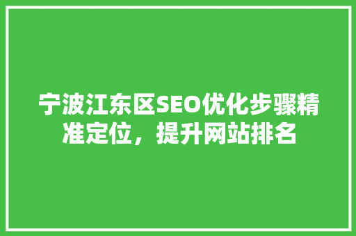 宁波江东区SEO优化步骤精准定位，提升网站排名