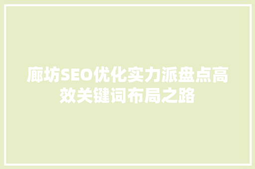 廊坊SEO优化实力派盘点高效关键词布局之路