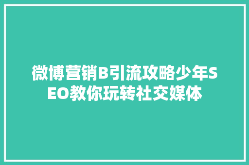 微博营销B引流攻略少年SEO教你玩转社交媒体