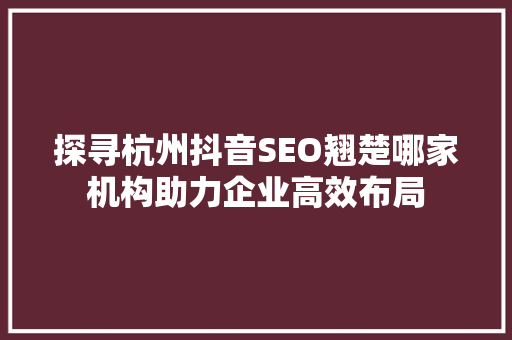 探寻杭州抖音SEO翘楚哪家机构助力企业高效布局