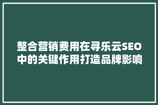 整合营销费用在寻乐云SEO中的关键作用打造品牌影响力新篇章