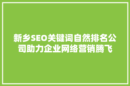 新乡SEO关键词自然排名公司助力企业网络营销腾飞