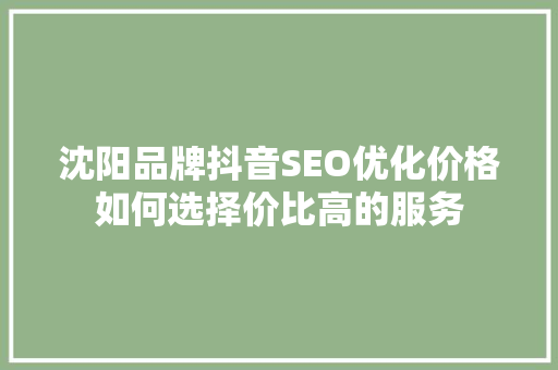 沈阳品牌抖音SEO优化价格如何选择价比高的服务