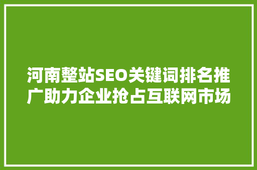河南整站SEO关键词排名推广助力企业抢占互联网市场制高点