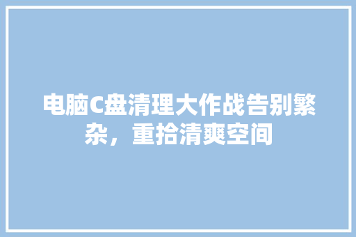 电脑C盘清理大作战告别繁杂，重拾清爽空间