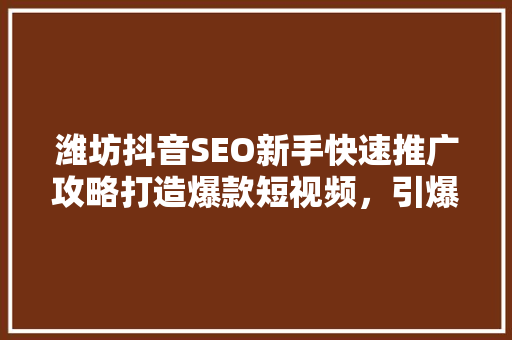 潍坊抖音SEO新手快速推广攻略打造爆款短视频，引爆流量