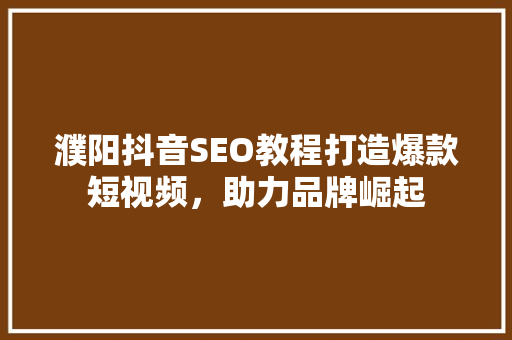 濮阳抖音SEO教程打造爆款短视频，助力品牌崛起