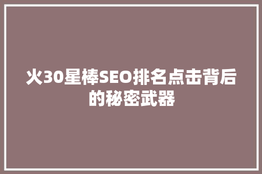 火30星棒SEO排名点击背后的秘密武器