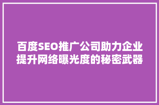 百度SEO推广公司助力企业提升网络曝光度的秘密武器