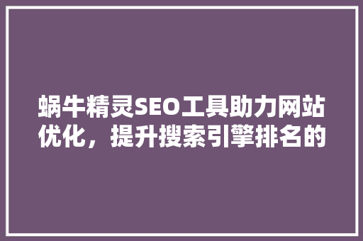 蜗牛精灵SEO工具助力网站优化，提升搜索引擎排名的得力助手