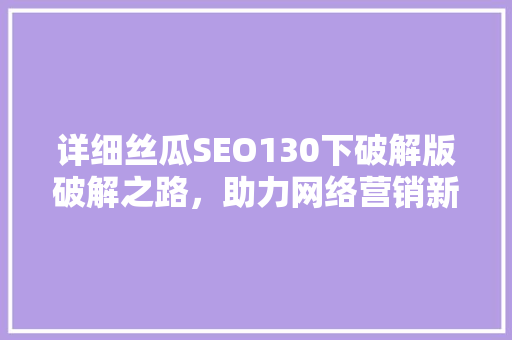详细丝瓜SEO130下破解版破解之路，助力网络营销新篇章