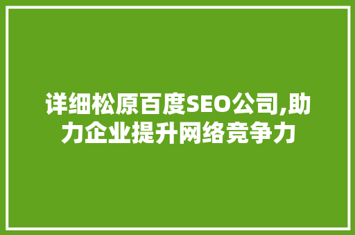 详细松原百度SEO公司,助力企业提升网络竞争力