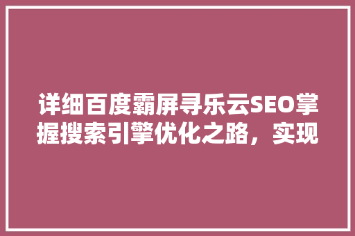 详细百度霸屏寻乐云SEO掌握搜索引擎优化之路，实现网站流量翻倍