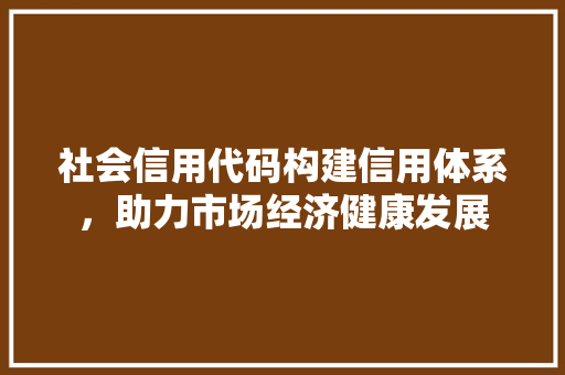 社会信用代码构建信用体系，助力市场经济健康发展