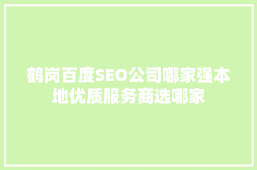 鹤岗百度SEO公司哪家强本地优质服务商选哪家