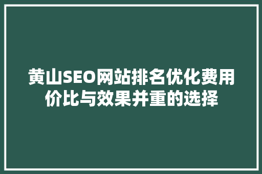 黄山SEO网站排名优化费用价比与效果并重的选择