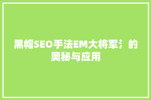 黑帽SEO手法EM大将军氵的奥秘与应用